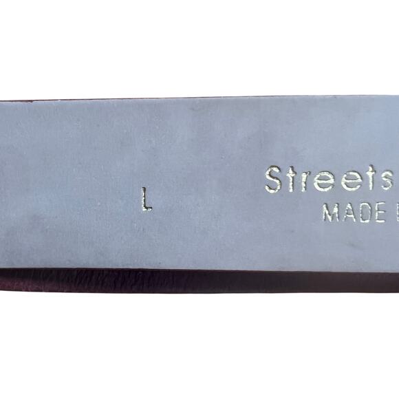 Streets Ahead Maroon Leather  Belt Gold Pearl Buckle Made in USA Size Large - Picture 5 of 9